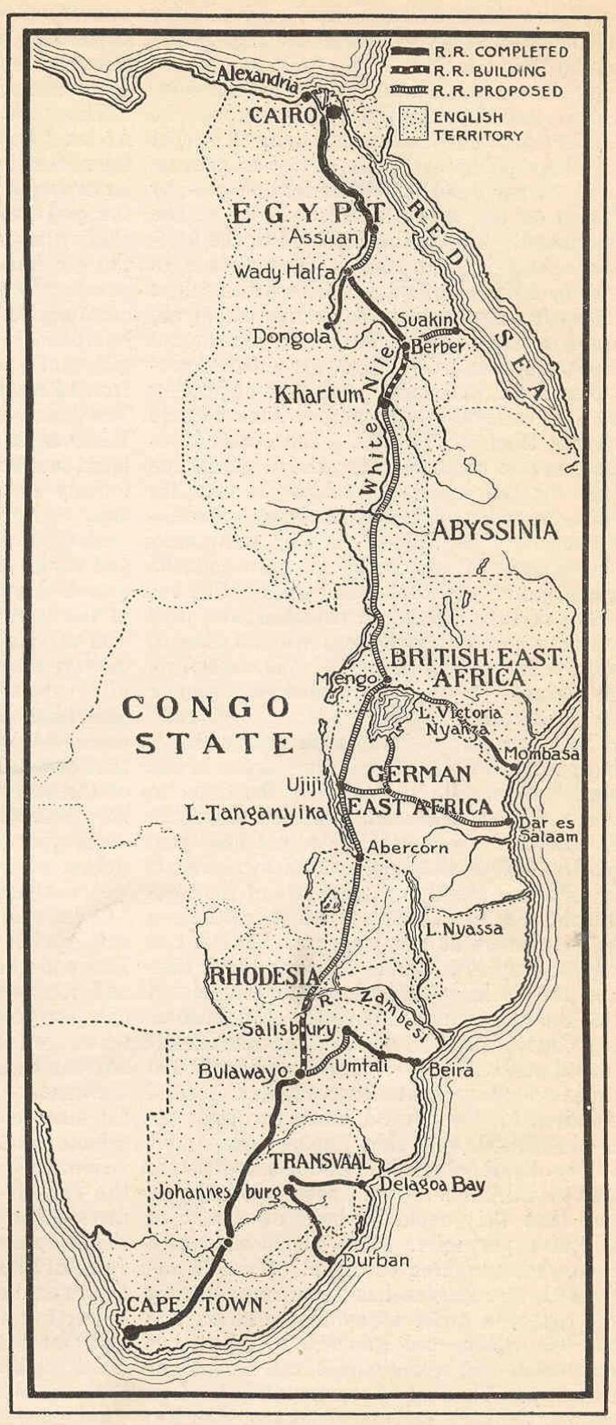 Mappa del capo al cairo ferroviaria